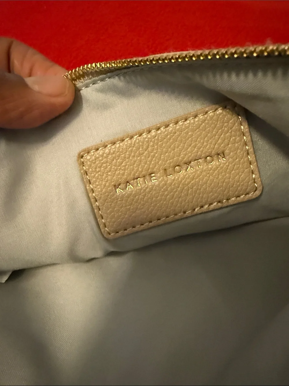 Katie Loxton Taupe Beige Vegan Leather Zip Clutch Pouch